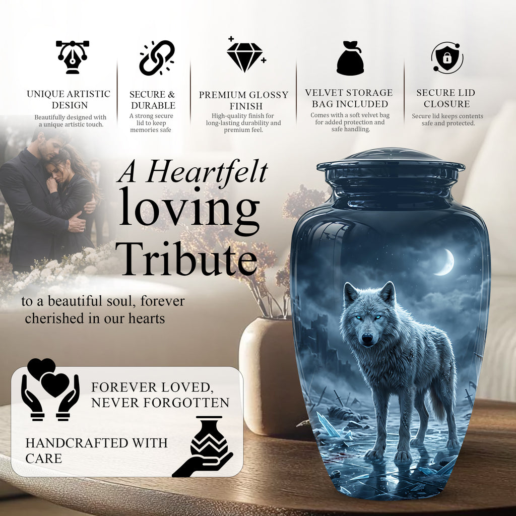 Moonlight White Wolf Urn for Human Ashes - Urns For Men & Women Ashes