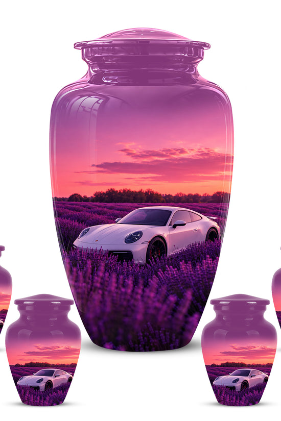 White Car Funeral Urn - Sunset Memorial Urns For Women Car Enthusiasts
