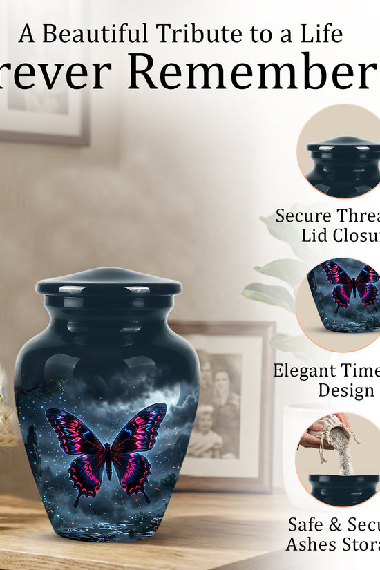 Colorful Butterfly Cremation Urn - Personalized Black Memorial Urns