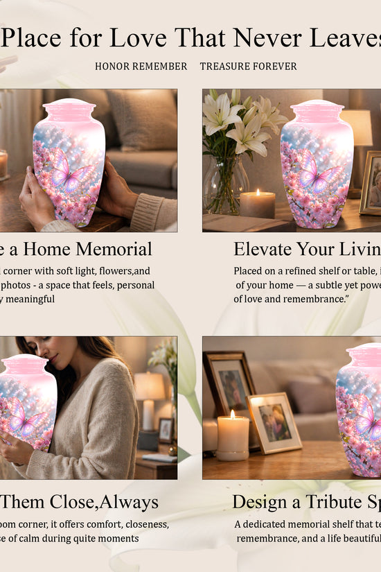 Personalized Pink Butterfly Memorial Urn - Handmade Urns For Mom Ashes
