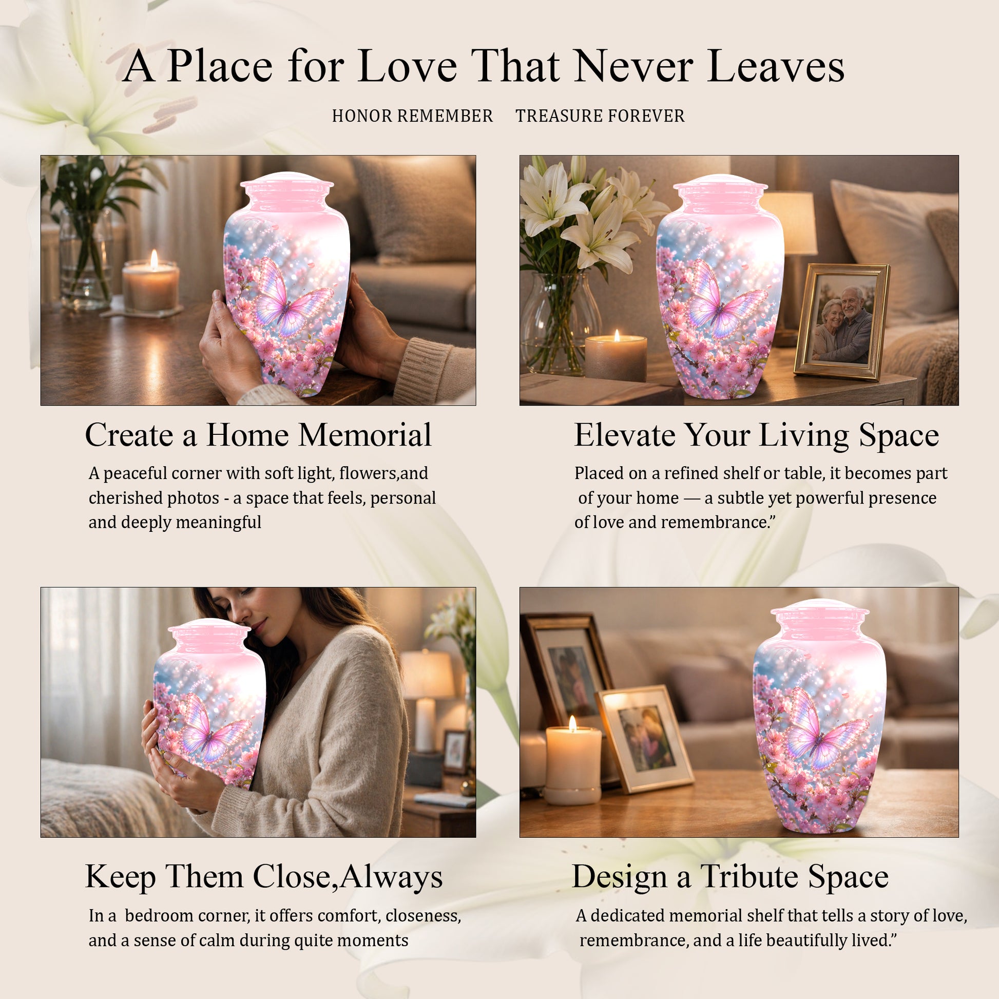Personalized Pink Butterfly Memorial Urn - Handmade Urns For Mom Ashes