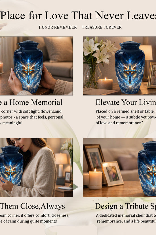 Celestial Jesus Cross Urn - Artistic Handcrafted Urns For Men & Women