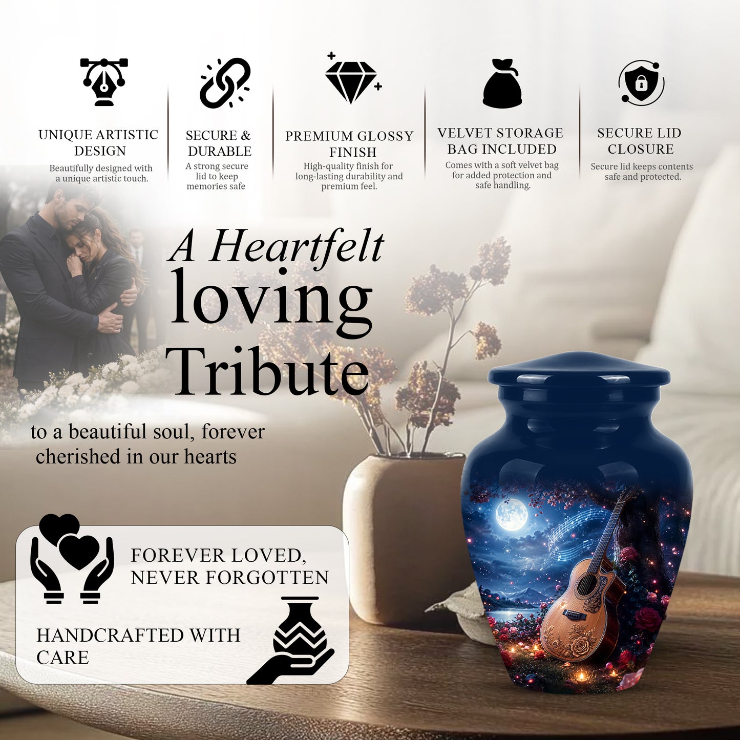 Artistic Guitar Memorial Urn - Beautifully Handcrafted Urns For Humans