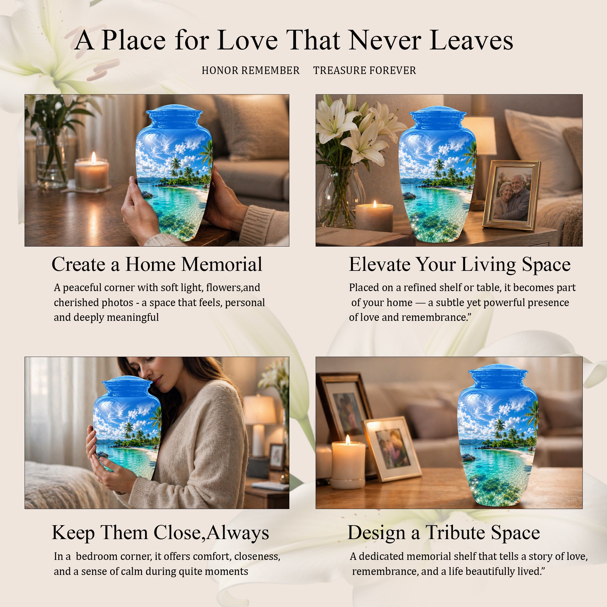 Beach Themed Burial Urn - Personalized Cremation Urns For Human Ashes
