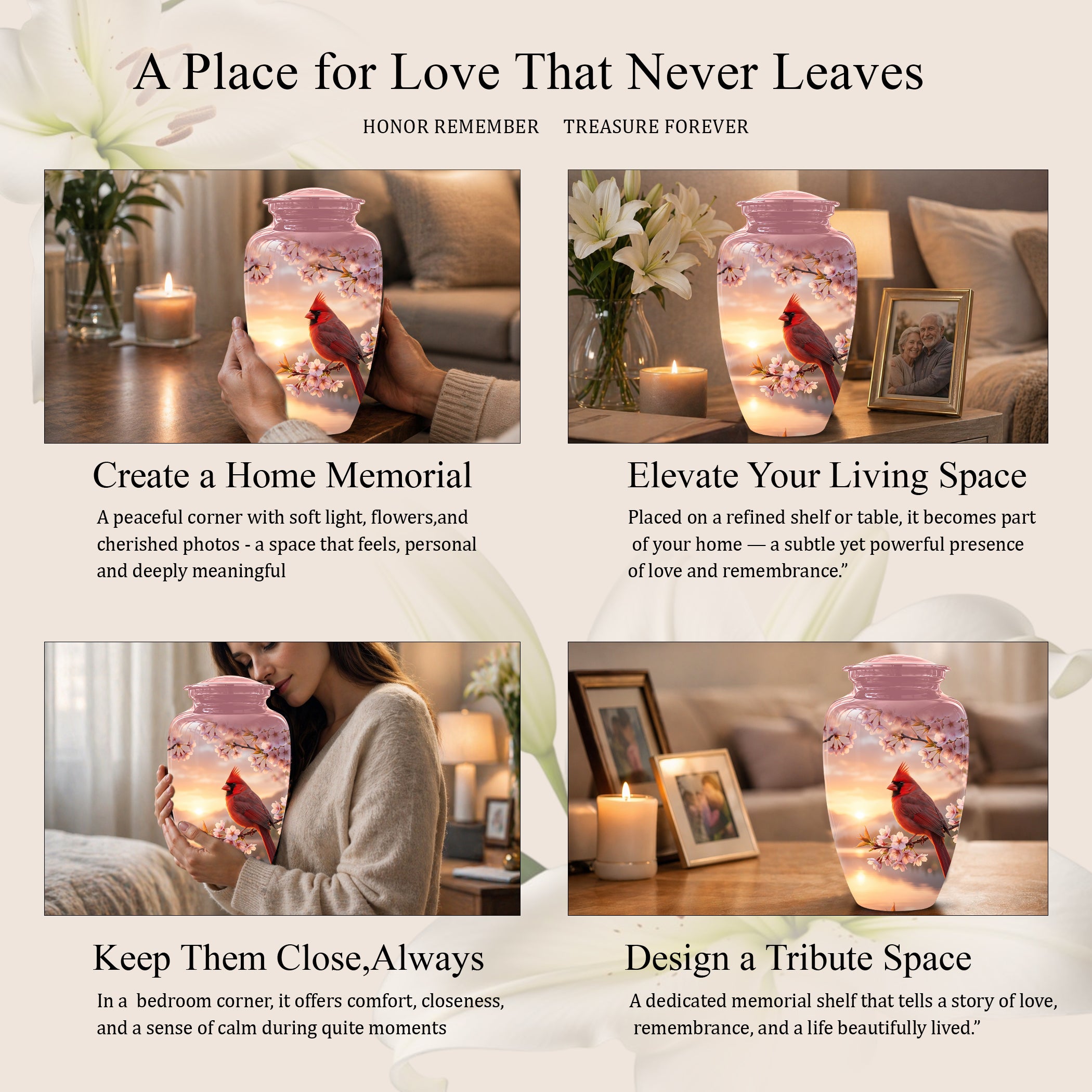 Cardinal Bird Themed Urn - Beautiful Memorial Urns For Spiritual Ashes