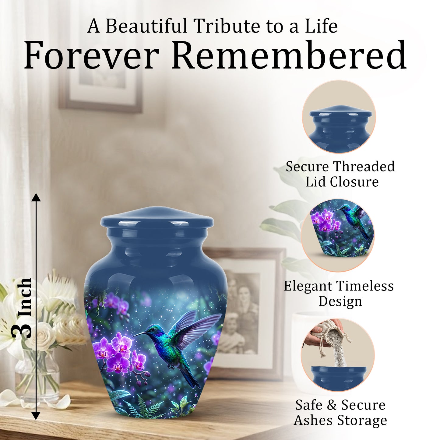 Celestial Hummingbird Cremation Urn - Beautiful Memorial Urns For Ashes