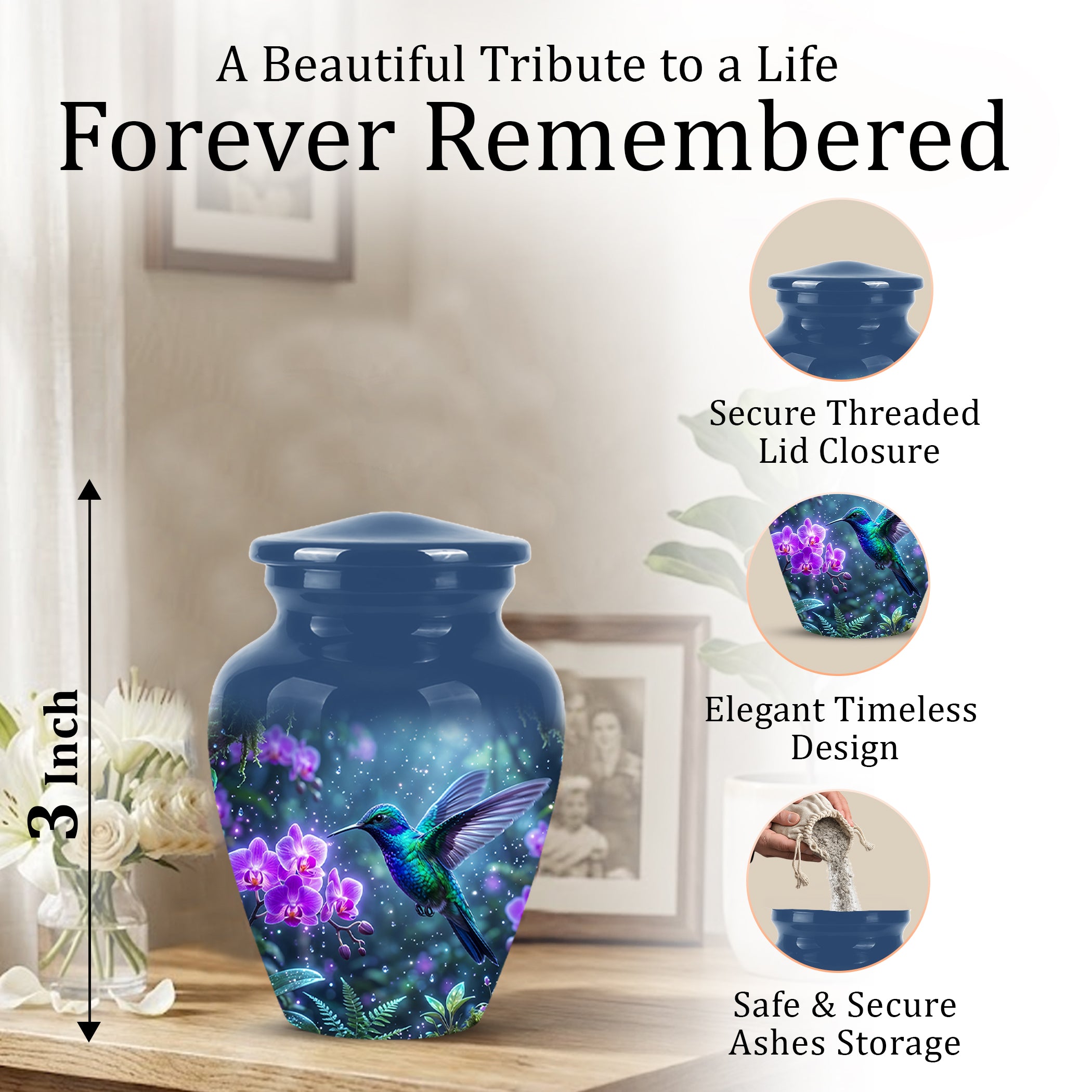 Celestial Hummingbird Cremation Urn - Beautiful Memorial Urns For Ashes