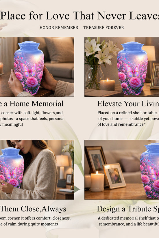 Pink Butterfly On Flower Funeral Urn - Handcrafted Urns For Mom Ashes