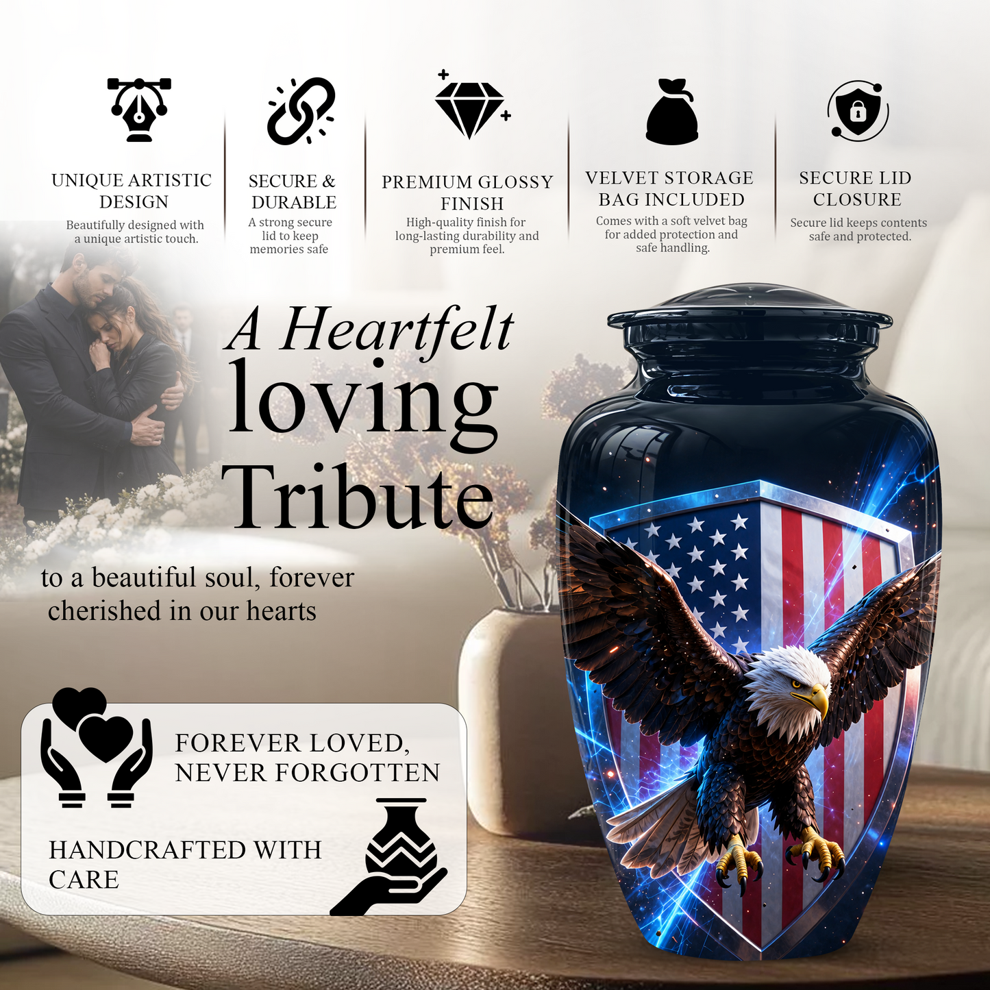 American Bald Eagle Memorial Urn - Personalized Funeral Urns For Ashes