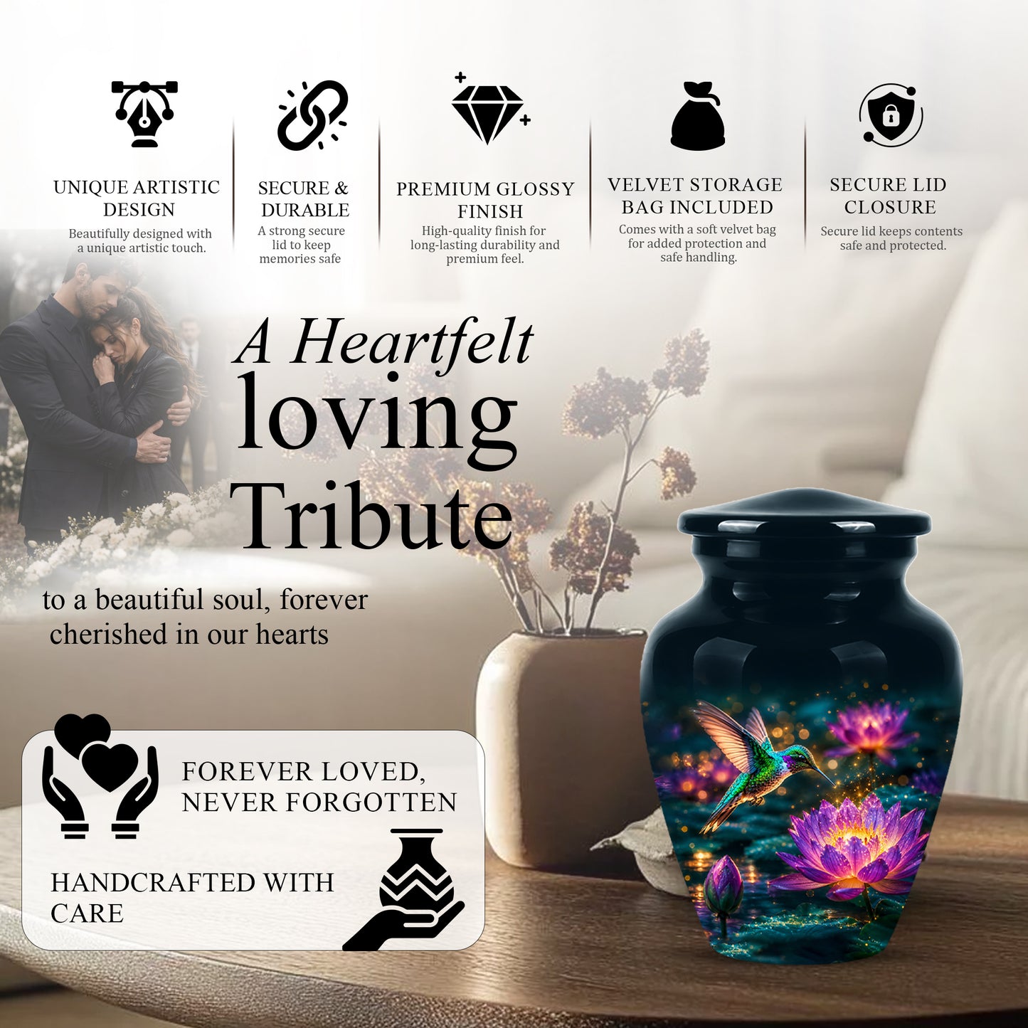 Beautiful Handcrafted Hummingbird Urn - Custom Memorial Urns For Ashes