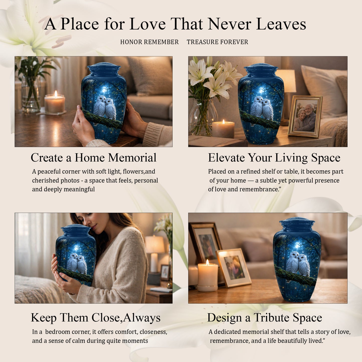 Starry Night Couple Owl Funeral Urn - Owl Funeral Urns For Loved Ones