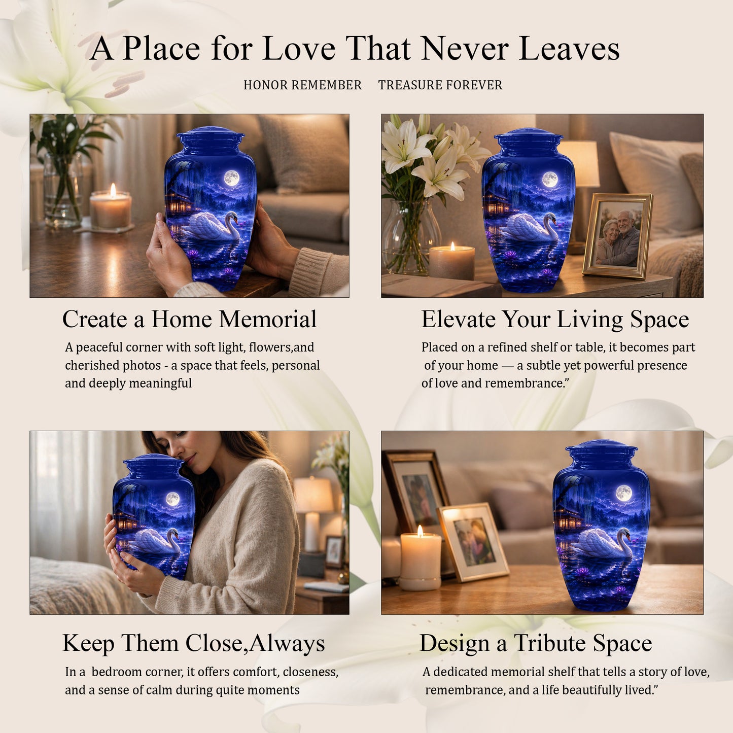 White Swan Memorial Urn - Personalized Funeral Urns On Sale For Ashes