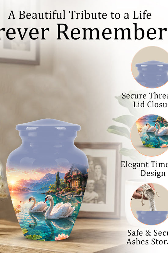 Couple Swan Themed Urn - Artistic Handcrafted Burial Urns For Humans