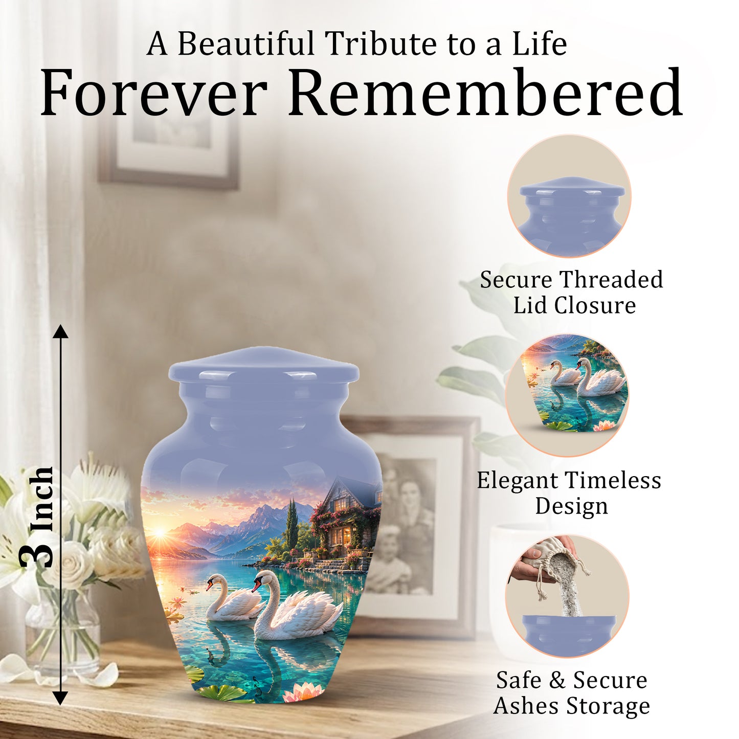 Couple Swan Themed Urn - Artistic Handcrafted Burial Urns For Humans