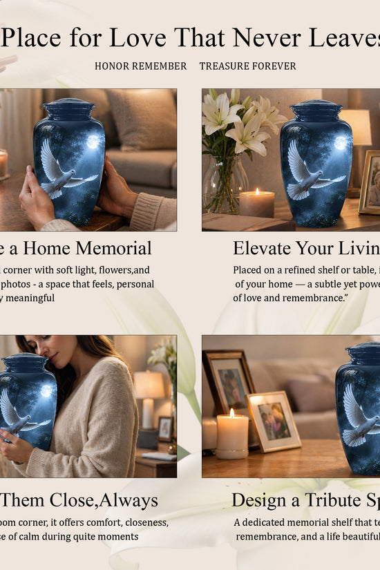 White Flying Dove Cremation Urn - Night Moon Memorial Urns For Ashes