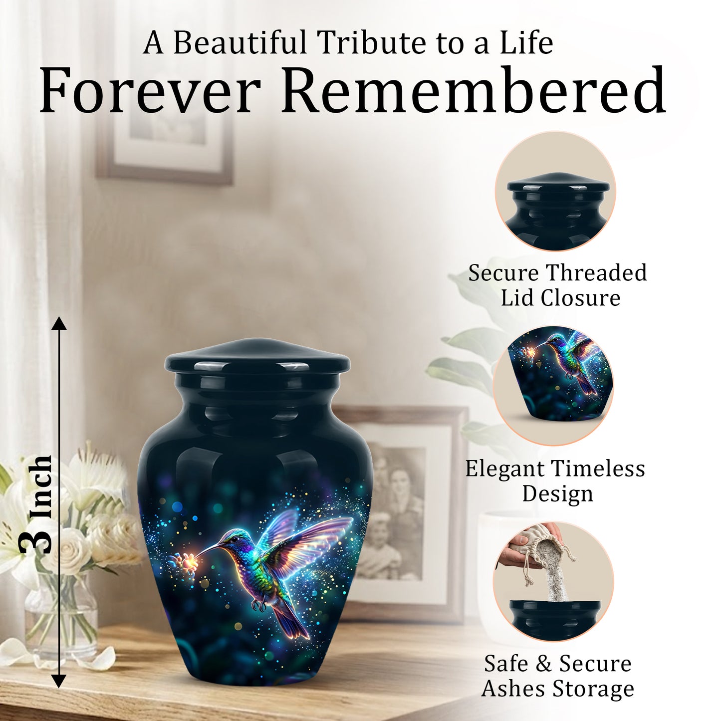 Celestial Colorful Hummingbird Cremation Urn - Majestic Funeral Urns