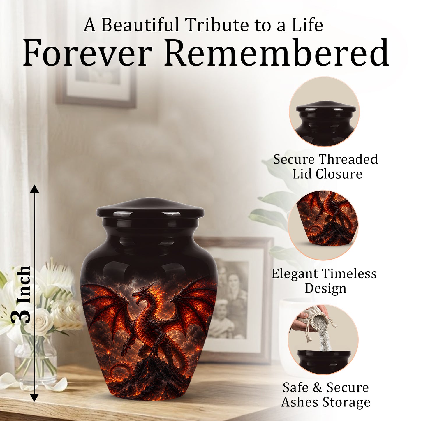 Dragon Fire Cremation Urn - Mythical Dragon Urn For Men & Women Ashes