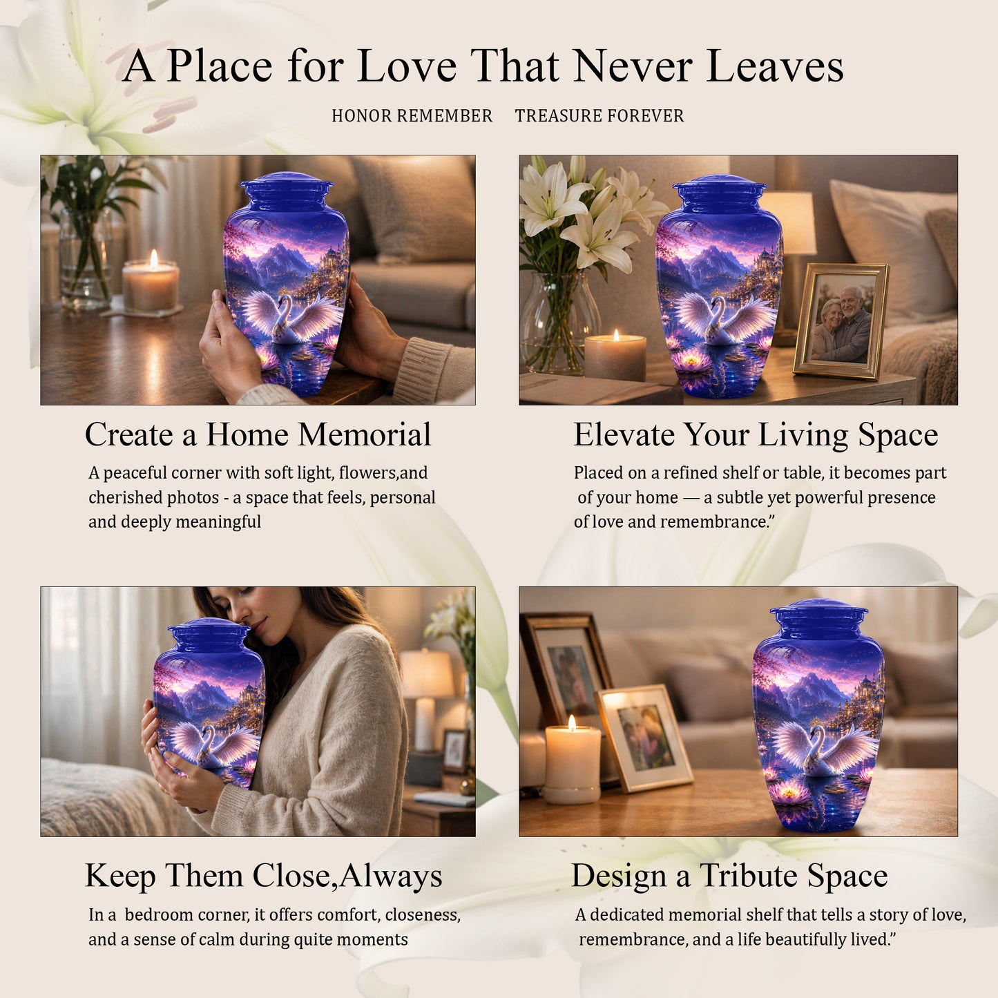 Swan Lake Fantasy Urn - Majestic Burial Urns For Loved Ones Ashes