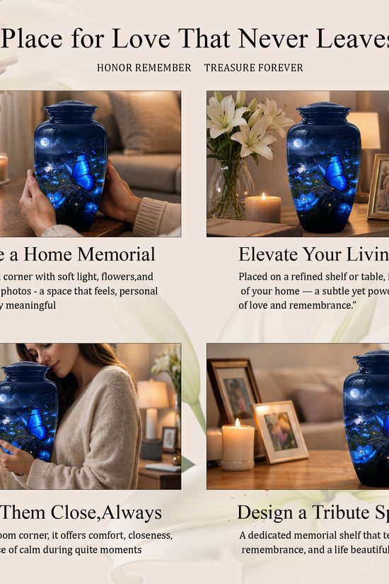 Personalized Blue Butterfly Cremation Urn - Handcrafted Urns For Women