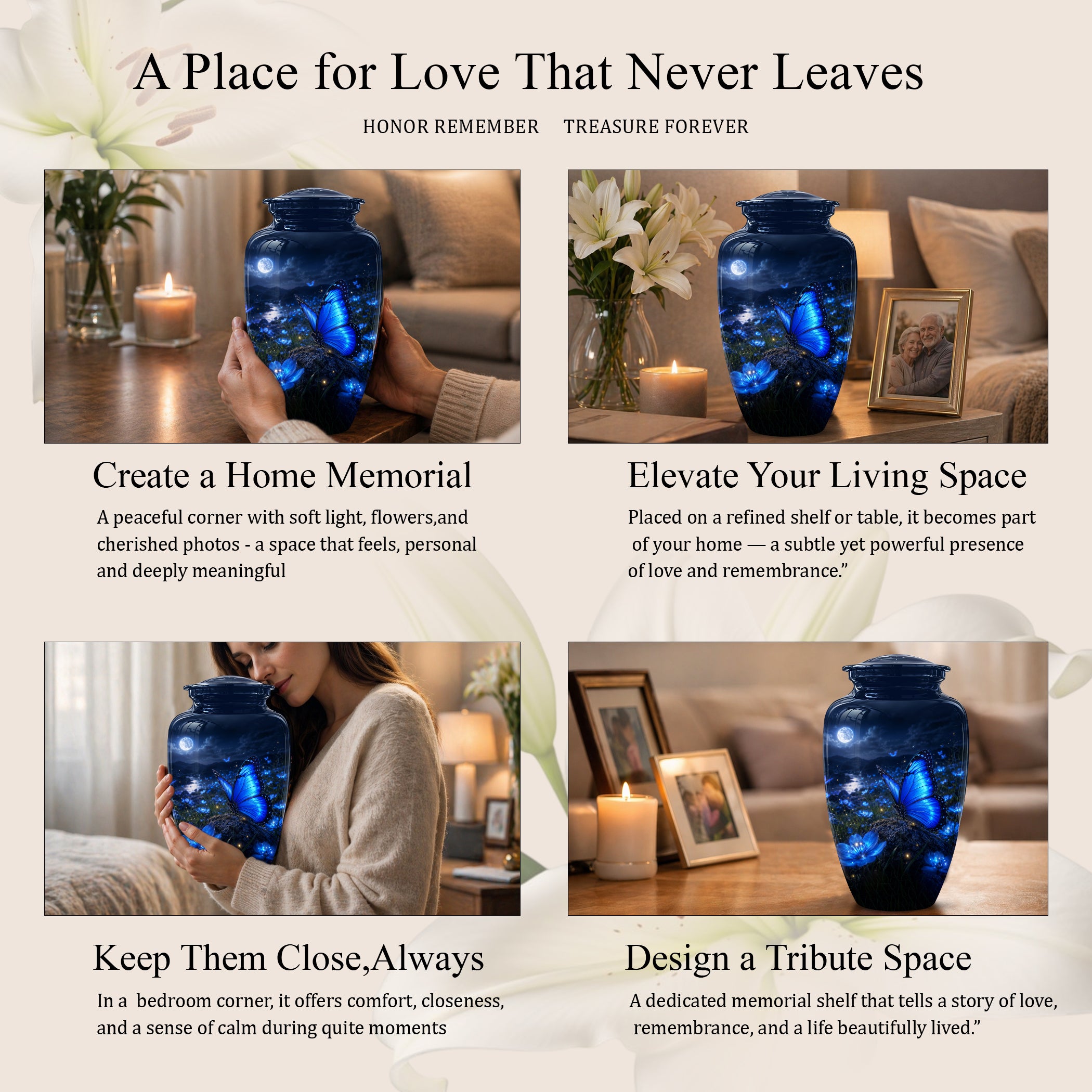 Personalized Blue Butterfly Cremation Urn - Handcrafted Urns For Women