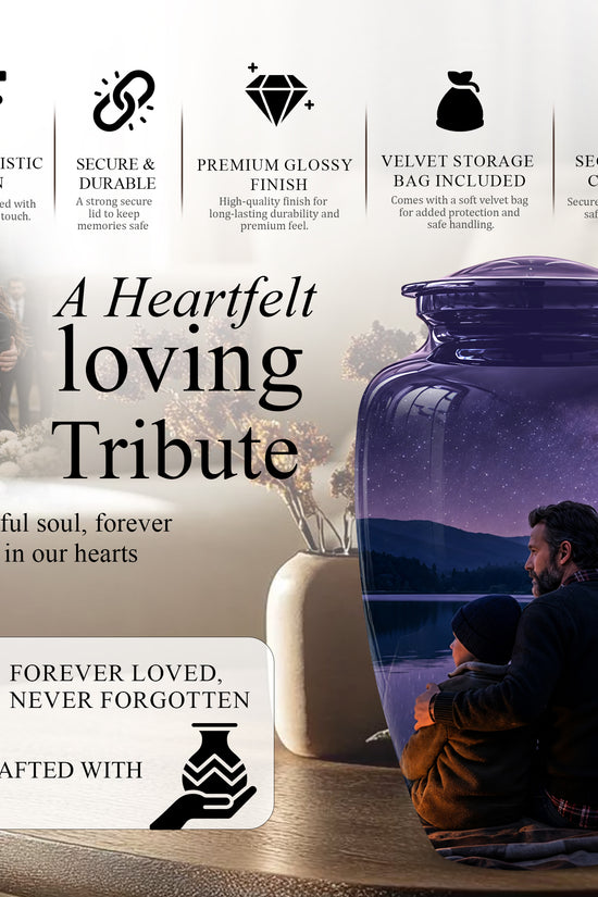 Father & Son Love Cremation Urn - Mountain Night Scenic Urns For Dad