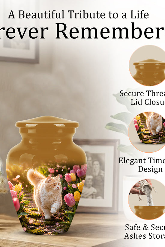 Brown Cat Cremation Urn - Custom Handcrafted Burial Urns For Pet Ashes
