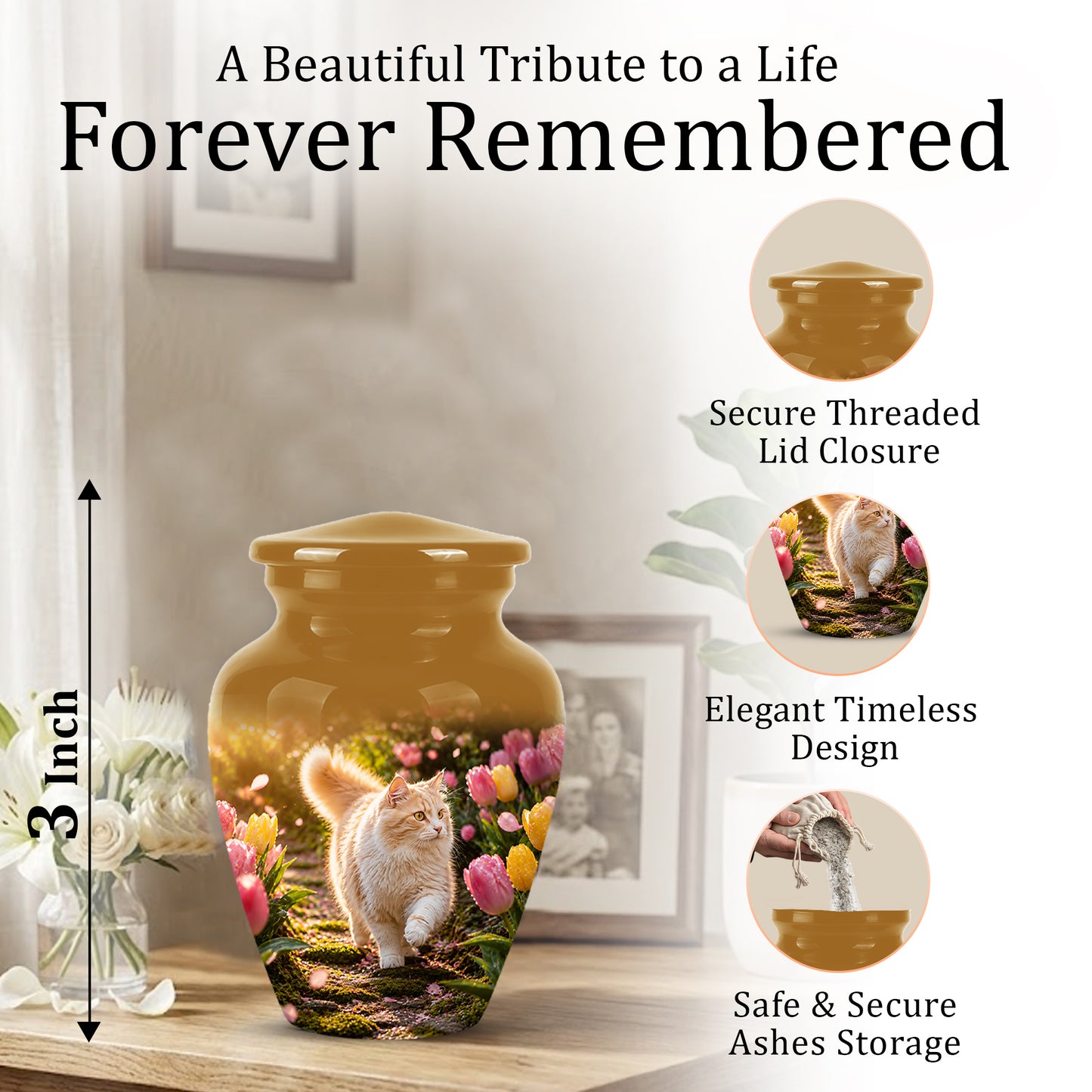 Brown Cat Cremation Urn - Custom Handcrafted Burial Urns For Pet Ashes