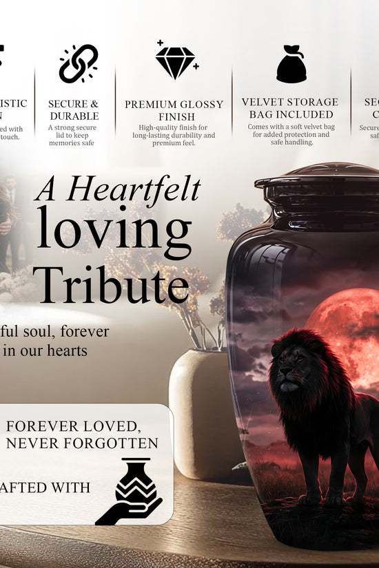 Lion Themed Cremation Urns - Blood Moon Scenic Urns For Loved Ones