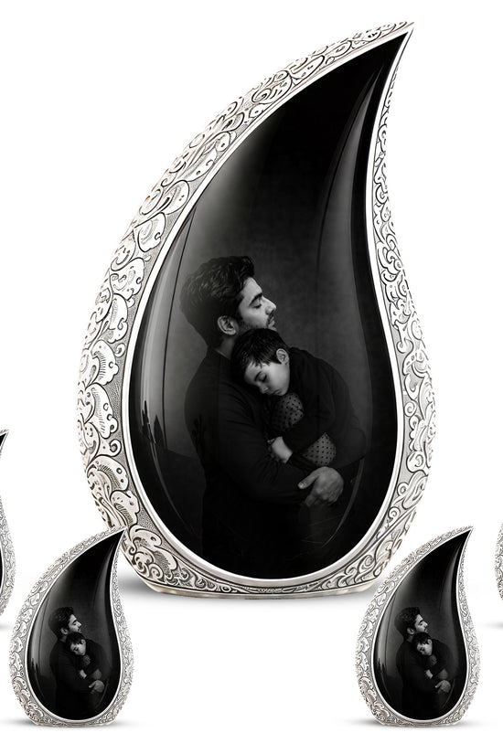 Black Father & Son Memorial Urn - Custom Cremation To Tribute Dad Ashes