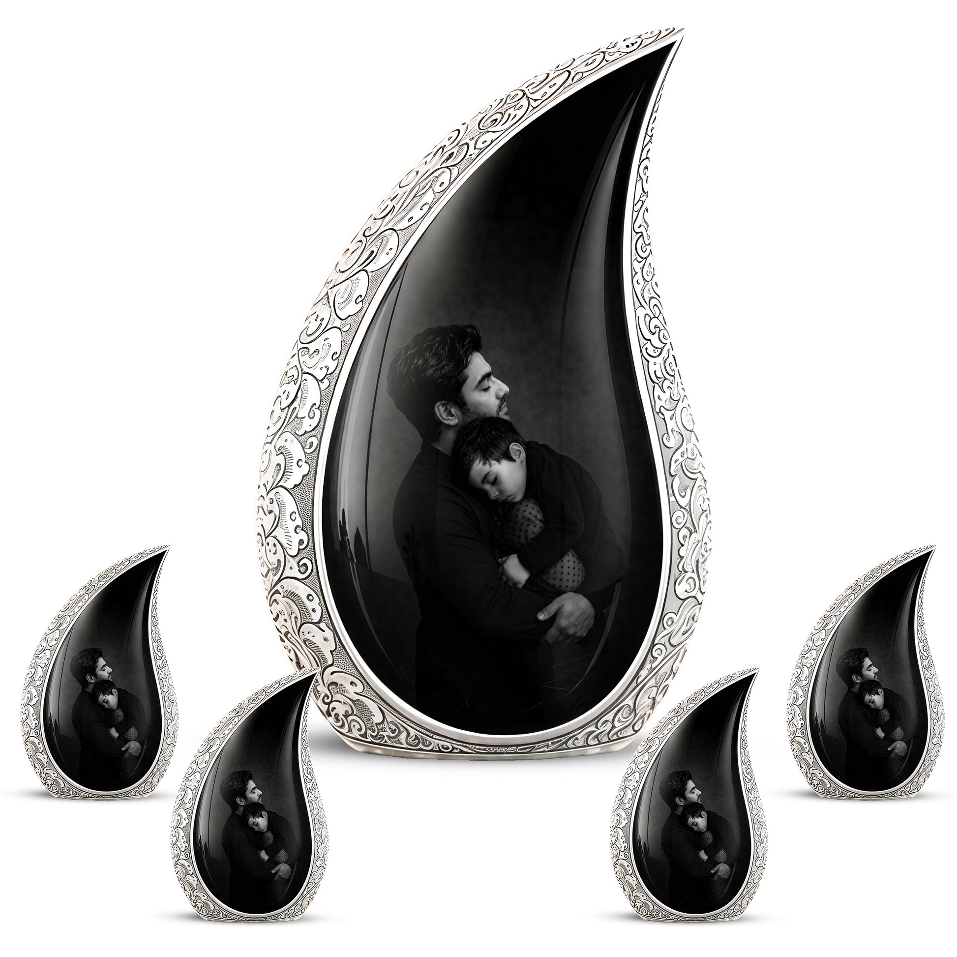 Black Father & Son Memorial Urn - Custom Cremation To Tribute Dad Ashes