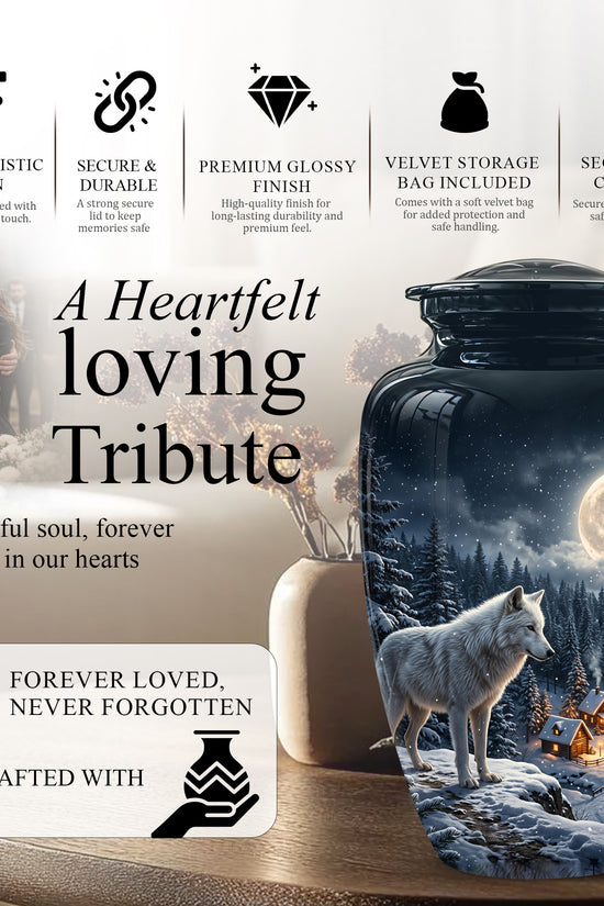 Moonlit Wolf Urn for Ashes - Custom Memorial Urn For Human Ashes