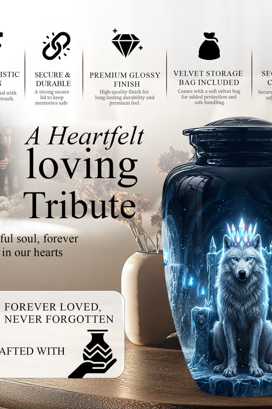 Ice Throne Wolf King Urn for Ashes | Personalized Urn Memorial