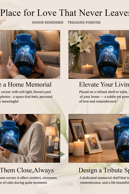 Snowy Owls Cremation Urn - Moonlight Owl Funeral Urns For Human Ashes