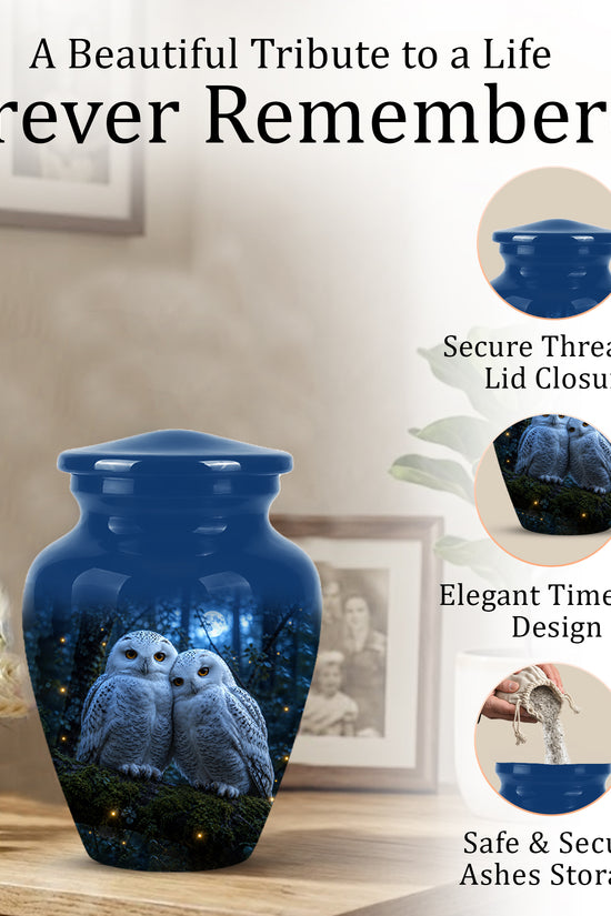 Snowy Owl Cremation Urn - Majestic Blue Memorial Urns For Human Ashes