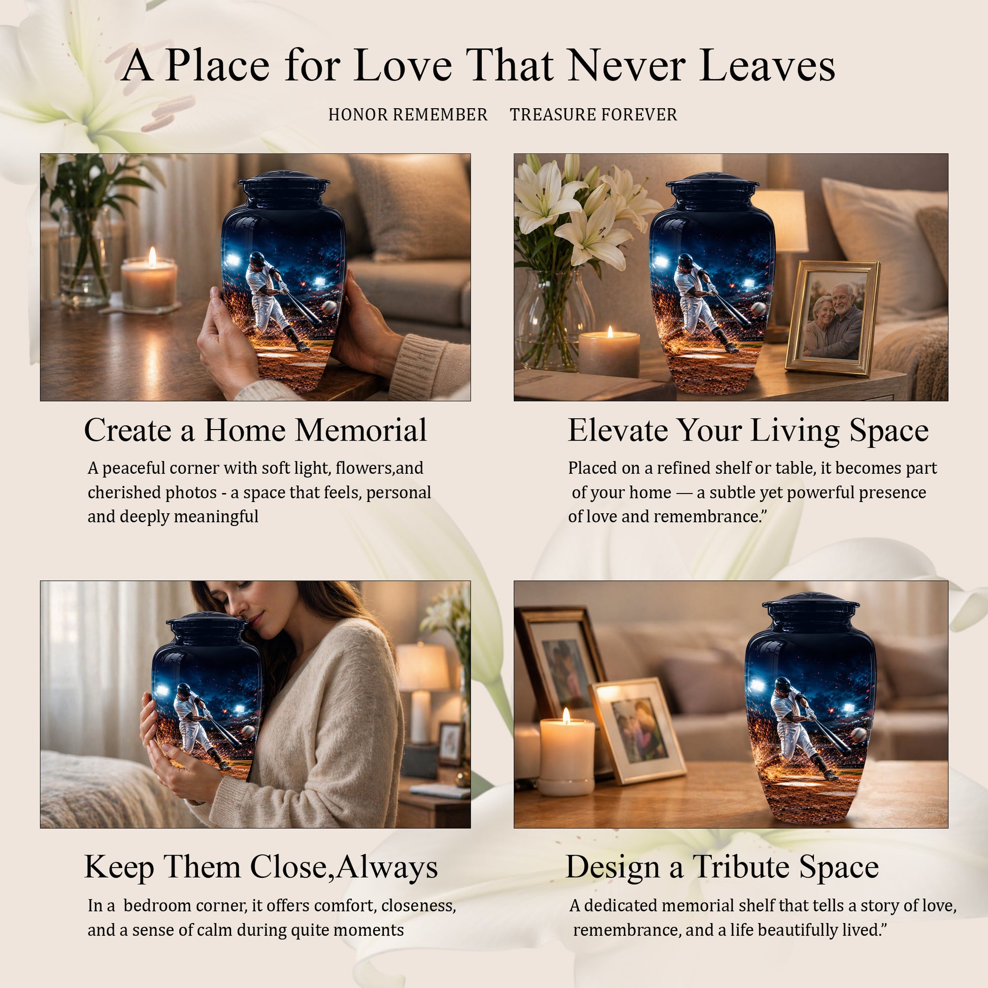 Elegant Baseball Funeral Urn - Decorative Burial Urns For Human Ashes