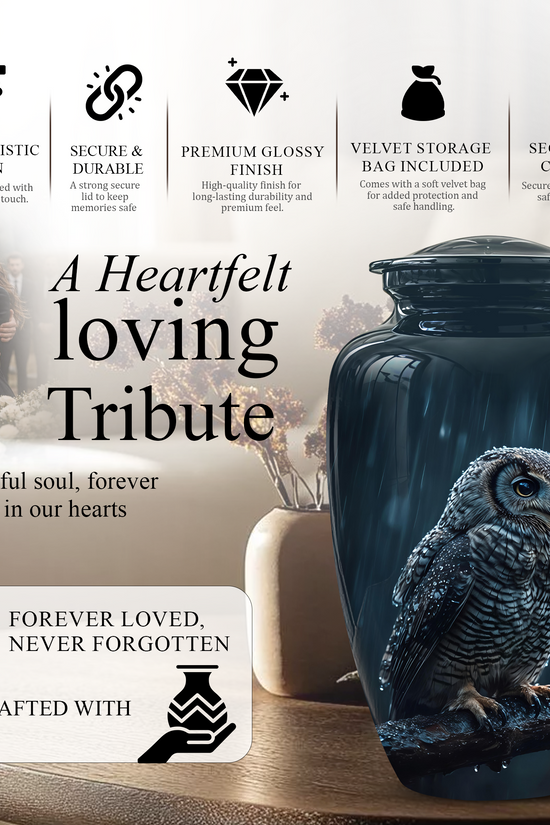 Snowy Owl Cremation Urn - Night Owl Burial Urns For Human Ashes