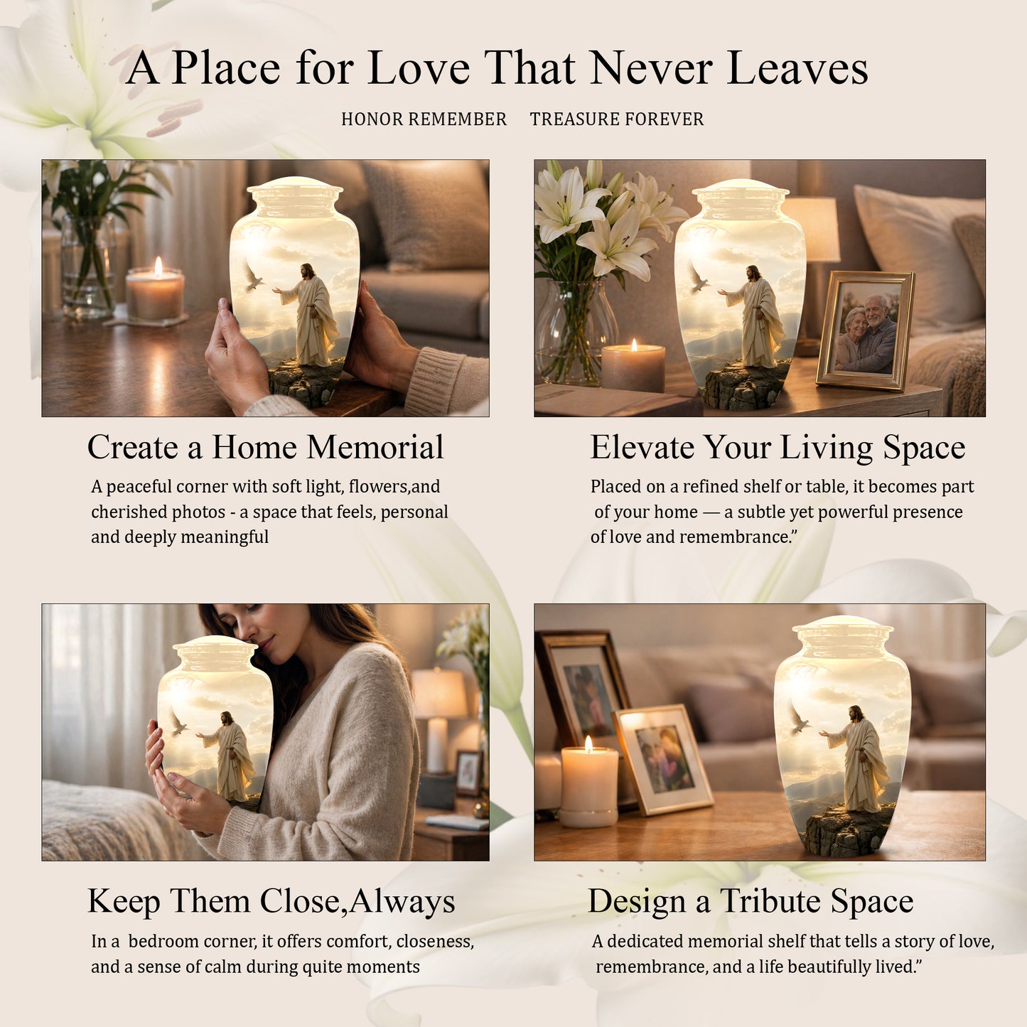 Jesus With Dove Themed Urn - Peaceful Eternal Rest Urn For Human Ashes