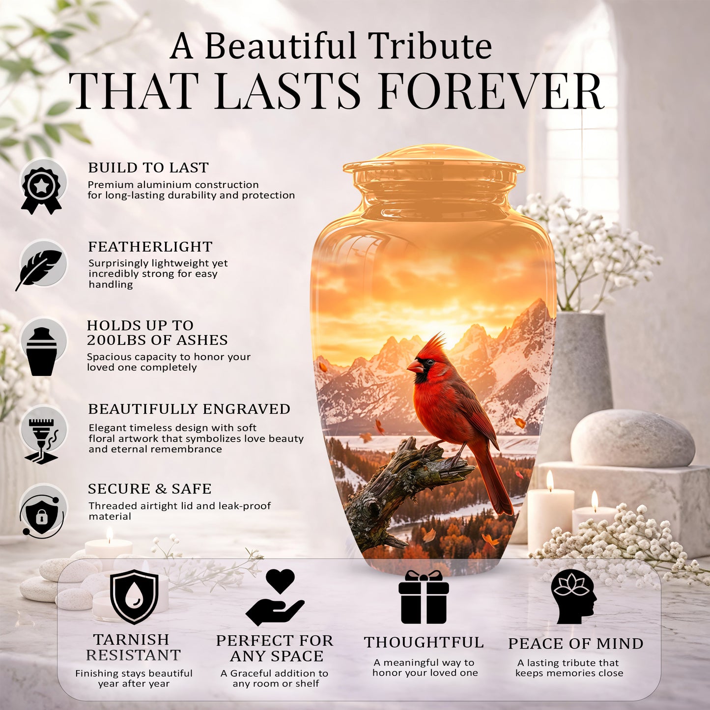 Red Cardinal Bird Burial Urn - Personalized Handcrafted Urns For Ashes