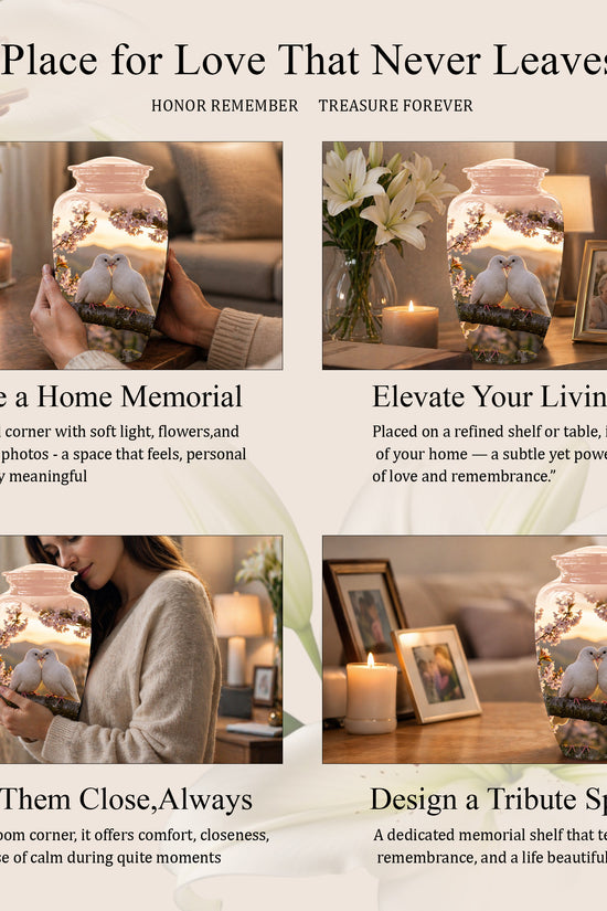 White Couple Dove - Peaceful Memorial Urns To Tribute Lover's Ashes