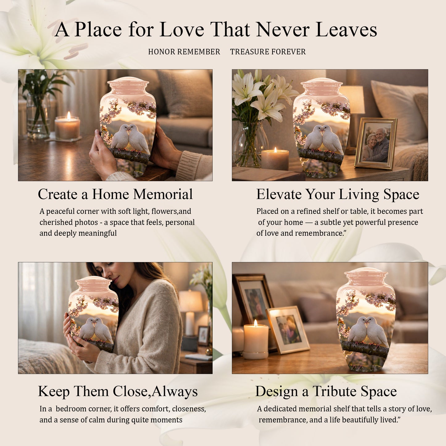 White Couple Dove - Peaceful Memorial Urns To Tribute Lover's Ashes
