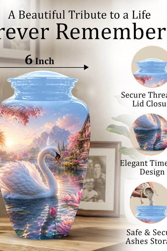 White Swan Themed Urn - Beautiful Custom Memorial Urns For Men & Women