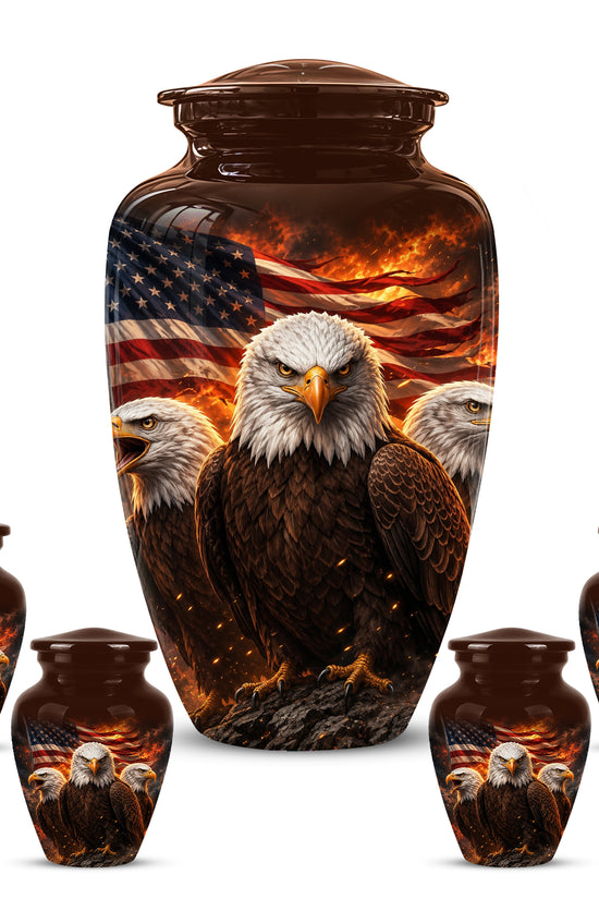 Bald Eagle & American Flag Funeral Urn - Patriotic Veteran Memorial Urn