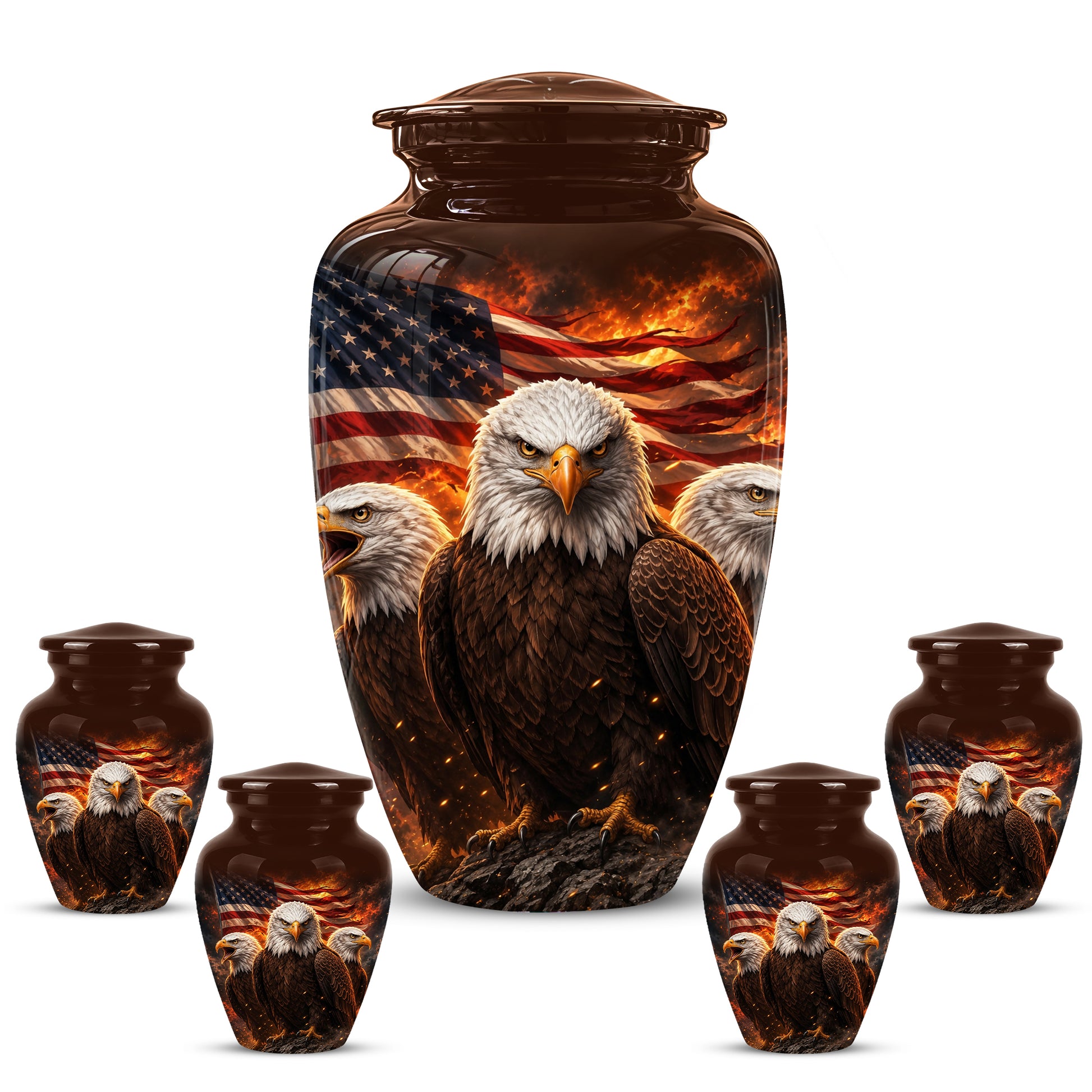 Bald Eagle & American Flag Funeral Urn - Patriotic Veteran Memorial Urn
