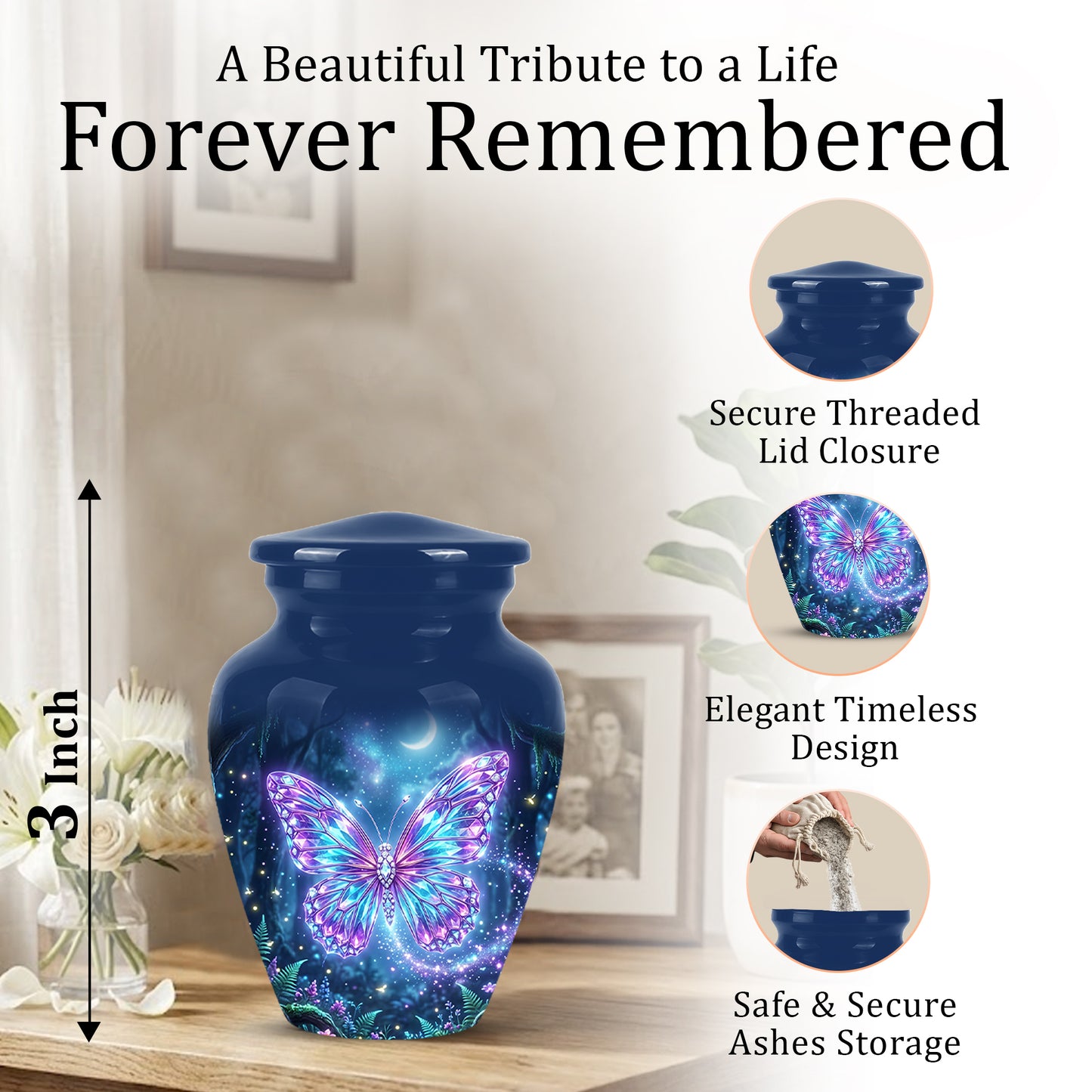 Glowing Colorful Butterfly Memorial Urn - Majestic Urns For Ashes