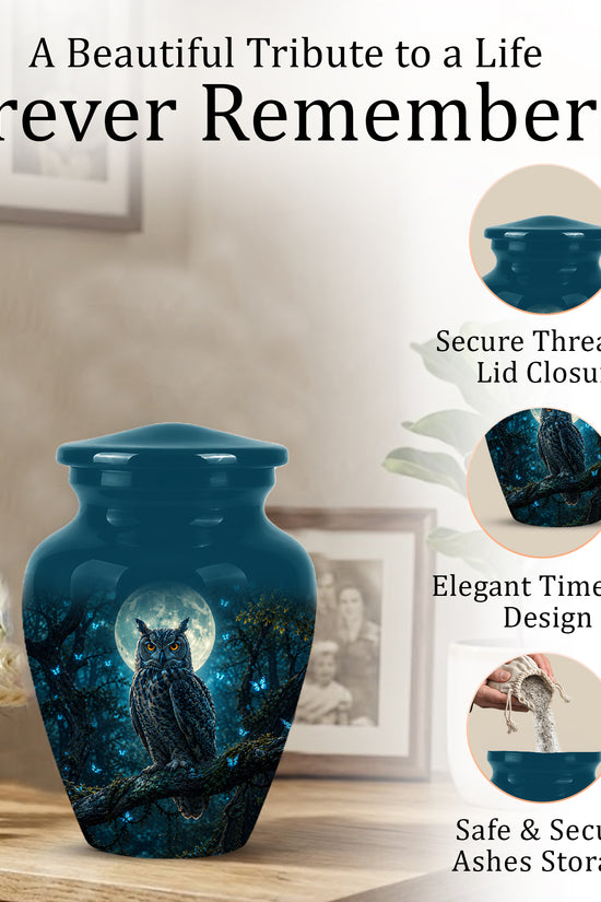 Majestic Horned Owl Burial Urn - Moonlight Owl Funeral Urns For Ashes