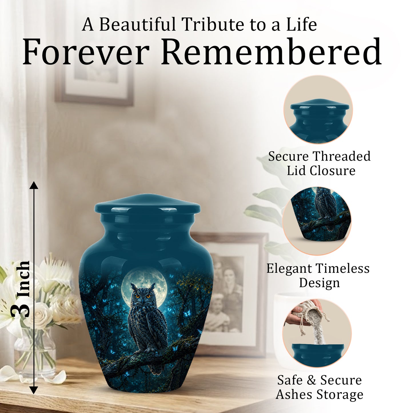 Majestic Horned Owl Burial Urn - Moonlight Owl Funeral Urns For Ashes