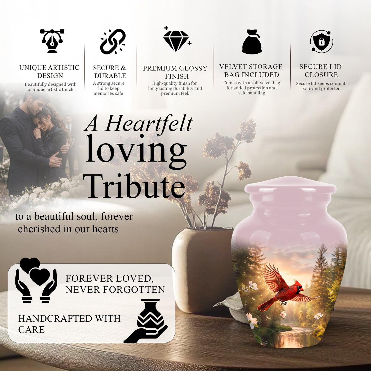 Red Flying Cardinal Bird - Personalized Memorial Urn For Human Ashes
