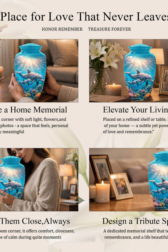 Baby Dolphin With Mother - Beautiful Artistic Urn To Tribute Mom Ashes