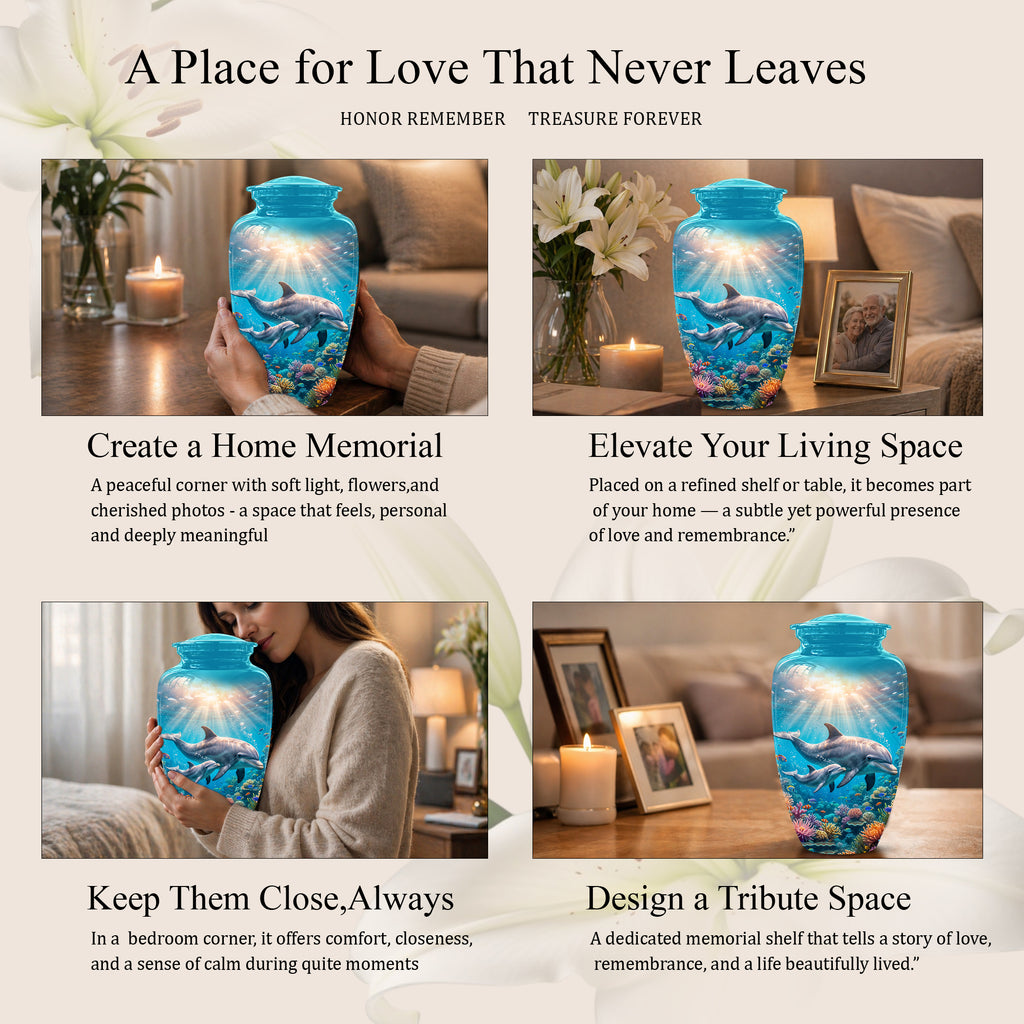 Baby Dolphin With Mother - Beautiful Artistic Urn To Tribute Mom Ashes