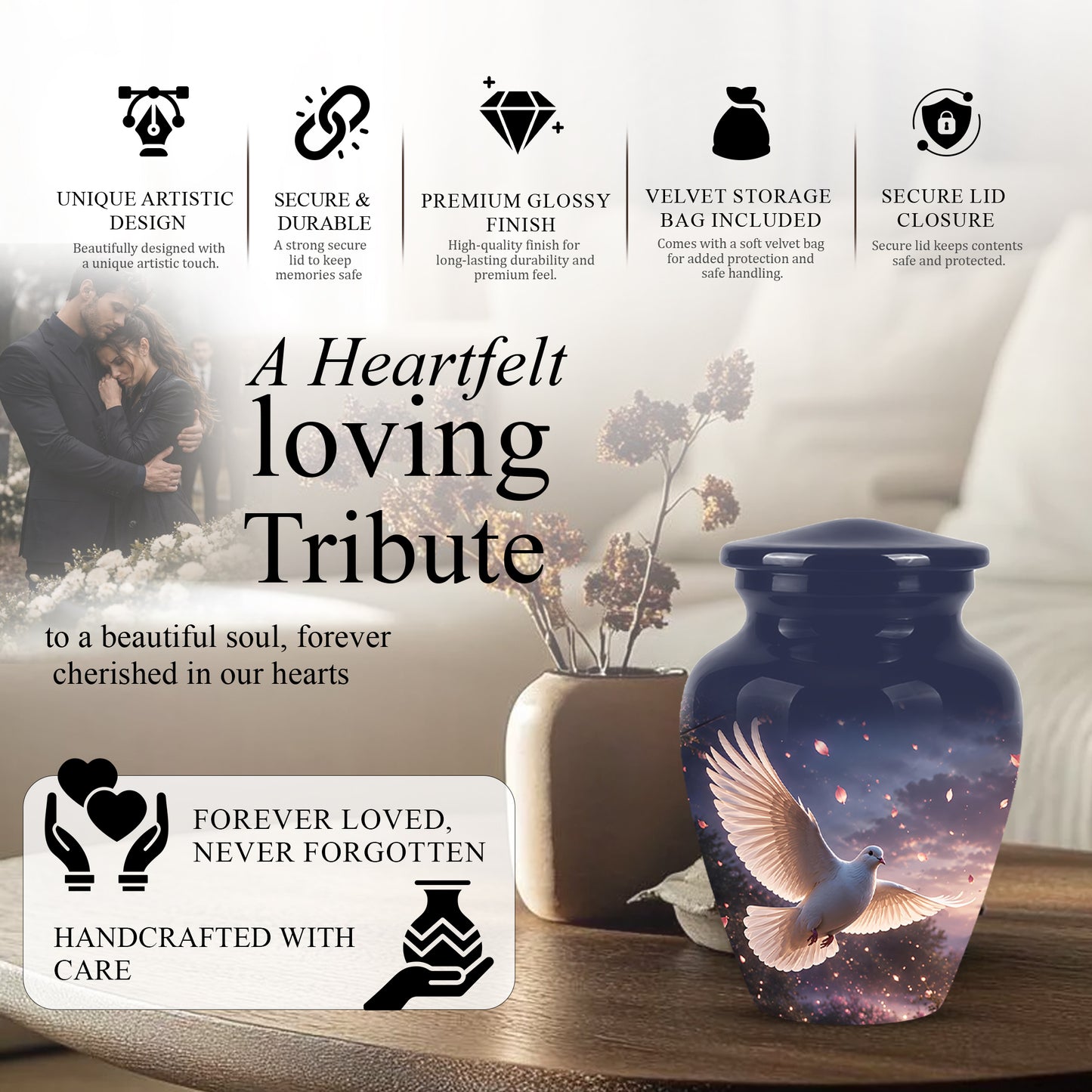 Flying White Dove Cremation Urn - Classic Memorial Urns For Adult Ashes